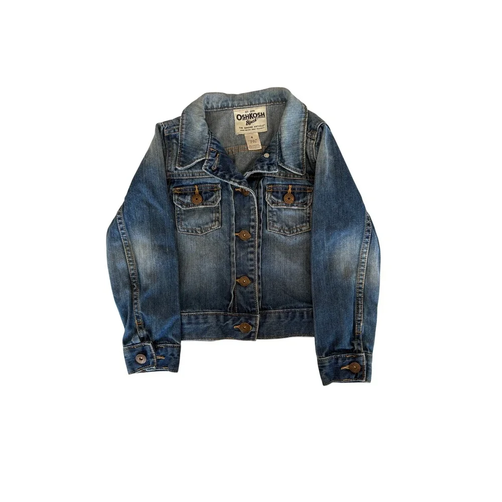 OshKosh B'gosh Kids Size 6 Blue Denim Jean Jacket‎ Button Front 100% Cotton